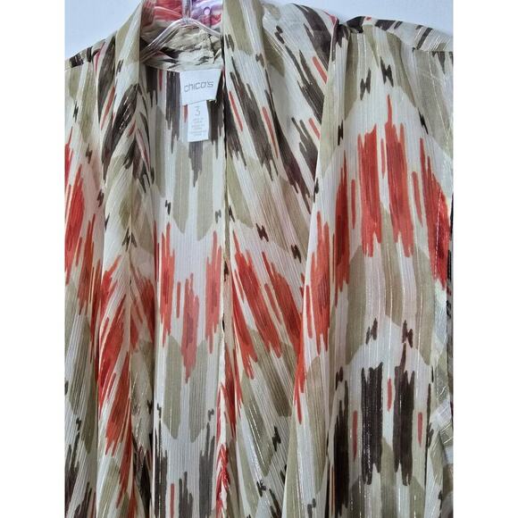 Chico's Sheer Print Open Drape Front Kimono Flowy Vest Tan Brown Size 3 XLarge - Picture 5 of 6